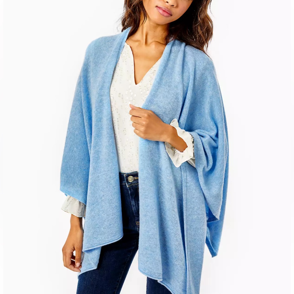 New Lilly Pulitzer Terri Cashmere Wrap In Heathered Oxford Blue Luxury One Size